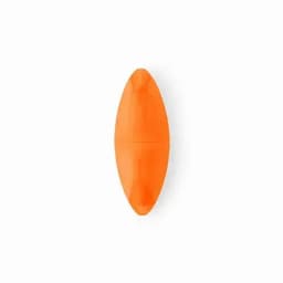 An orange drink bottle with a sleek, elongated shape and a logo.