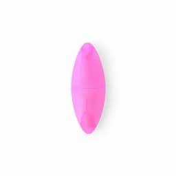 A drink bottle in a sleek, oval shape with a glossy bright pink finish and a featured logo.