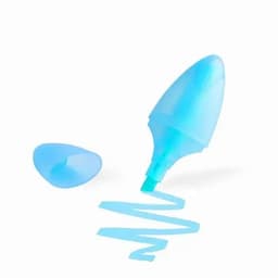 A blue drink bottle with a tapered shape and a matching cap, featuring a logo on the body.