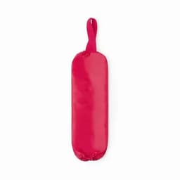 A drink bottle in vibrant red, featuring a loop for easy carrying and a smooth surface. It has a logo.
