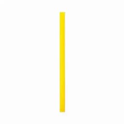 A drink bottle straw in bright yellow, slender and straight, with a smooth finish. It has a logo on it.