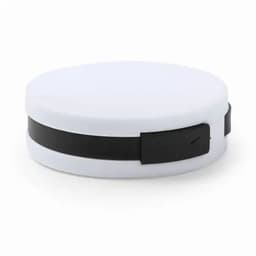 A drink bottle with a sleek white design and a black band around the middle, featuring a simple closure mechanism.