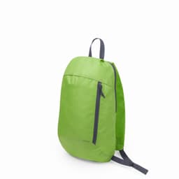 A backpack in bright green with a grey zipper and straps, featuring a sleek, minimalist design.