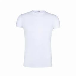 A plain white T-shirt with a short sleeve and V-neck design. The shirt has no visible logos or patterns.