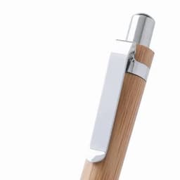 A wooden pen with a chrome clip, featuring a sleek and modern design.