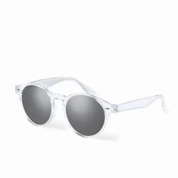 Transparent sunglasses with grey tinted lenses and clear frames.