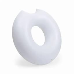 A white, circular float designed for lounging, featuring a central hole. The product has a simple, smooth surface.