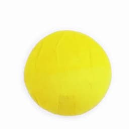 A round, bright yellow product with a smooth texture, featuring a centre logo.