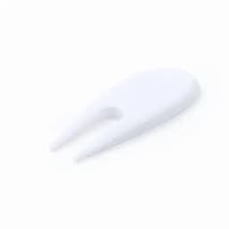 A white plastic tool with two prongs, designed for gripping or opening items.