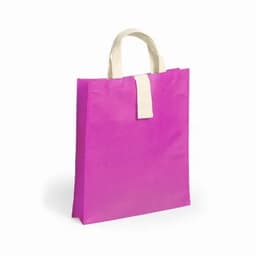 A tote bag in vibrant pink with cream-coloured handles, featuring a simple, unadorned design.