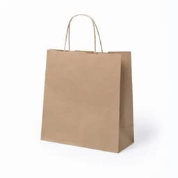A brown paper shopping bag with rope handles, featuring a simple and minimalist design.