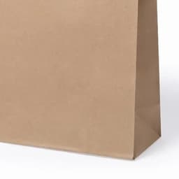 A brown paper bag with a flat bottom and vertical crease, featuring a plain design without any logos or text.