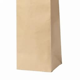 A brown paper gift bag with a flat bottom and no handles, displaying a plain, unmarked surface.