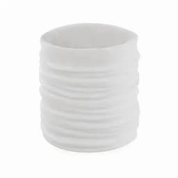 A drink bottle in white with a textured, ribbed design and a simple, modern shape. It has a logo on the side.