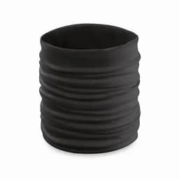 A black tubular fabric accessory with a pleated texture, suitable for various uses. It has a simple, versatile design.