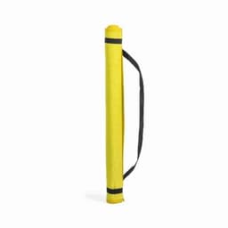 A roll-up mat in bright yellow with a black carrying strap, featuring a simple and functional design.