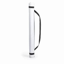 A cylindrical white tube with a black strap, designed for carrying rolled items.