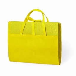 A bright yellow carry bag with dual handles and a textured surface. It features a foldable design for easy storage.