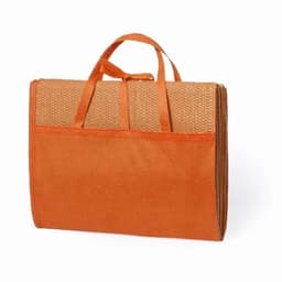 A carry bag in orange with a woven texture and two handles. It features a pocket on the front.