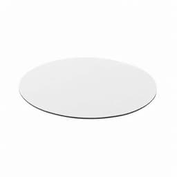 A round, flat white surface with a smooth texture, featuring a clean and simple design.