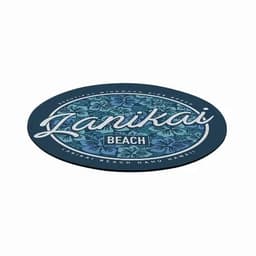 A round promotional coaster featuring a floral design in blue and teal, with the text "Lanikai Beach" prominently displayed.