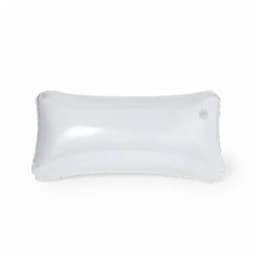 An inflatable pillow in a transparent white design, featuring a smooth surface and curved edges.
