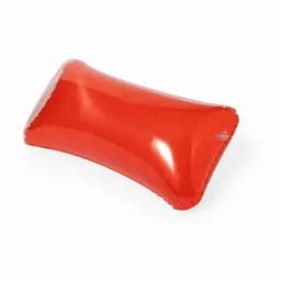 A red inflatable pillow with a glossy finish, featuring a rounded rectangular shape.