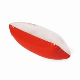 An inflatable product featuring a red exterior and a white interior, shaped like a boat. 