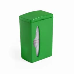 A green bin with a curved top and a slot on the front for easy access to contents.