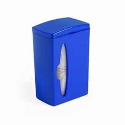 A blue drink bottle with a sleek design and a cut-out for easy access. It features a lid and a logo.