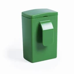 A green drink bottle with a lid and a handle, featuring a simple design. It has a logo on the side.