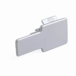 A silver promotional product with a rectangular shape and a small clip on one side, featuring a logo.