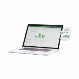 A laptop displaying spreadsheet data with a smartphone showcasing graphs, both featuring sleek designs.