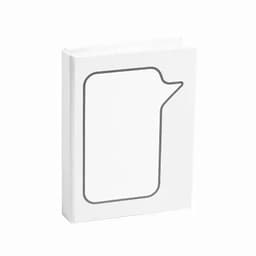 A notebook with a white cover featuring a simple outline of a speech bubble in grey.