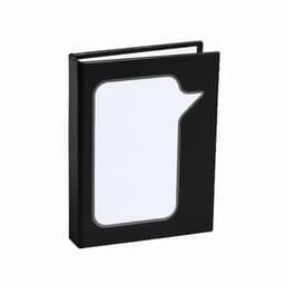 A black binder featuring a minimalist design with a cut-out shape resembling a speech bubble.