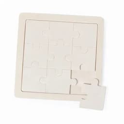 A jigsaw puzzle with a light beige frame and eight interlocking pieces, one piece is separated from the puzzle.
