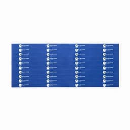 A blue product with a repeating logo pattern across the surface, featuring multiple identical sections.