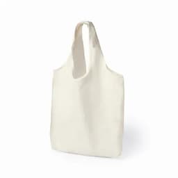 A white tote bag with a single handle, made from canvas material. Simple and versatile design.