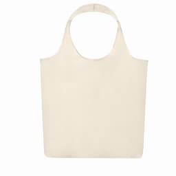 A cream-coloured tote bag with a rounded handle and a simple design. It features no text or logos.