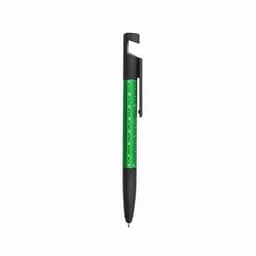 A black pen with a green ruler design along the side, featuring a clip for easy attachment.