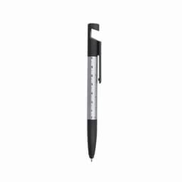 A black pen with a silver ruler integrated into the design, featuring a clip for attachment.