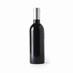 A drink bottle with a sleek black body and a silver cap, featuring a minimalistic design and a logo.