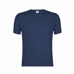 A short-sleeved navy blue t-shirt featuring a rounded neckline and a plain design. It includes a logo on the label.