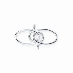 A set of three silver metal hooks arranged in a tangled formation.