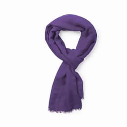 A purple scarf draped elegantly, featuring fringed edges and a soft texture.