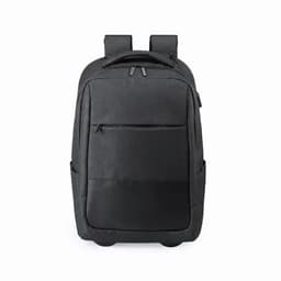 A grey backpack featuring a sleek design with multiple pockets and a sturdy base. It has two shoulder straps.