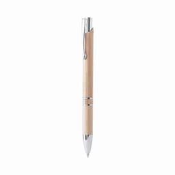 A wooden ballpoint pen with silver accents and a clip, featuring a sleek design and smooth finish.