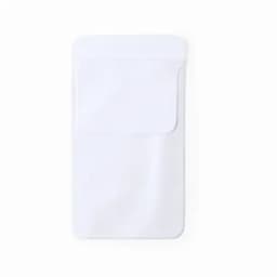 A white promotional product pouch with a front pocket and a streamlined design. Features a logo.