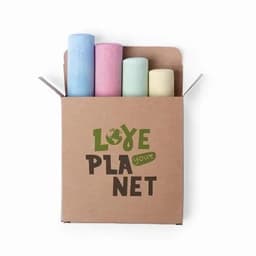 A cardboard box containing four rolls of pastel-coloured paper, featuring a logo on the front.