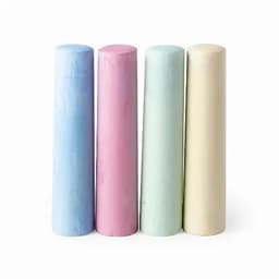 A set of four cylindrical chalk sticks in pastel colours: blue, pink, green, and yellow. Each stick has a smooth finish.